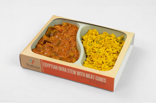 Egyptian Okra stew with meat cubes